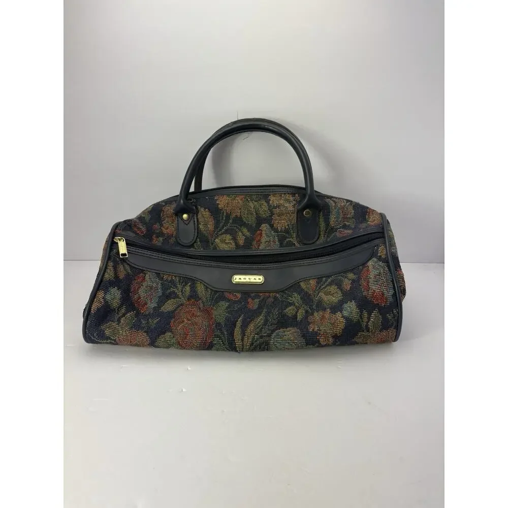 Vintage Jaguar Tapestry Weekender Travel Bag & Tote Purse Set JCPenney Floral